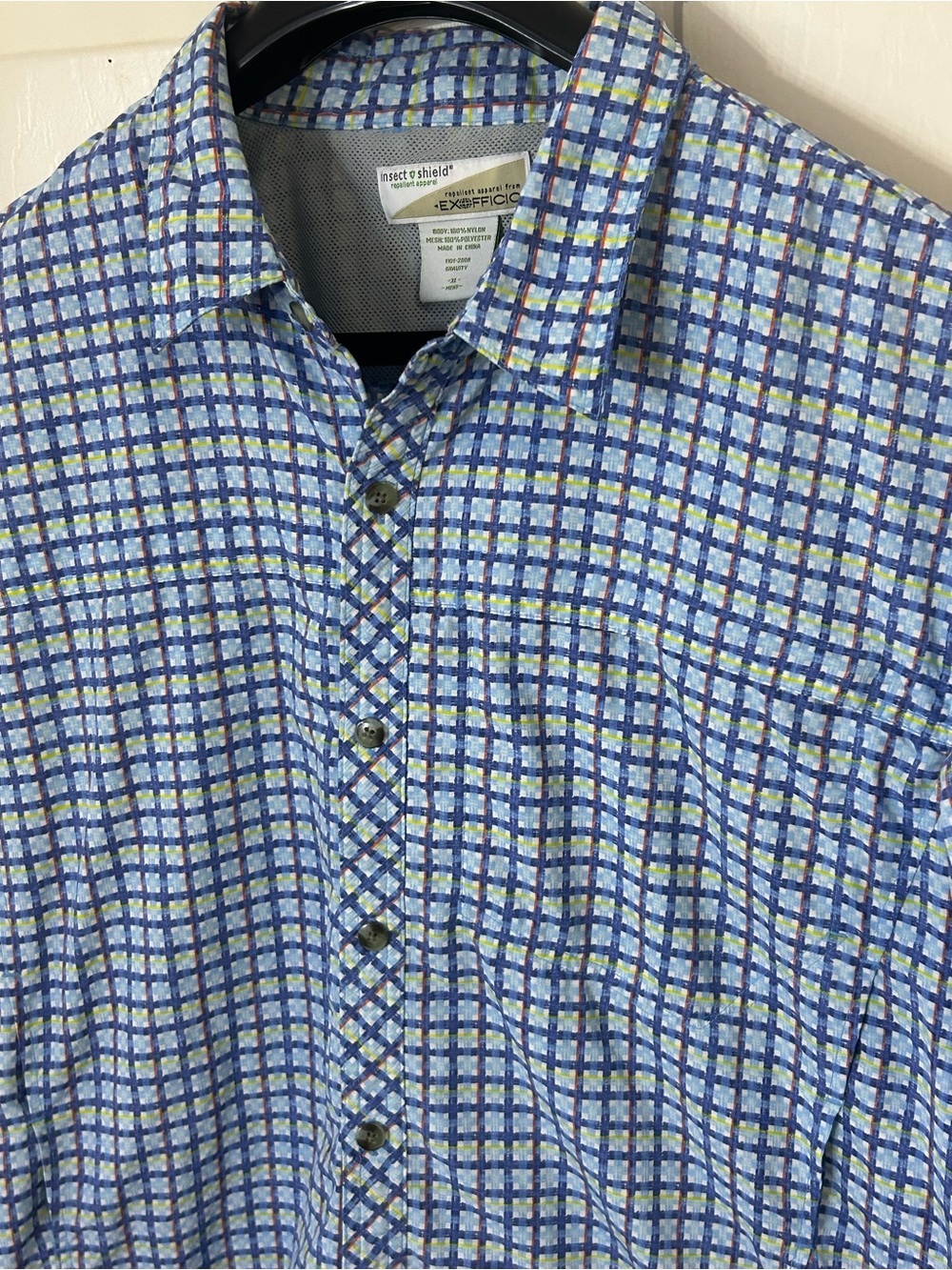 ExOfficio Insect Shield Plaid Button Up Shirt XL Long Sleeve Outdoor Hiking Fish - Picture 4 of 8